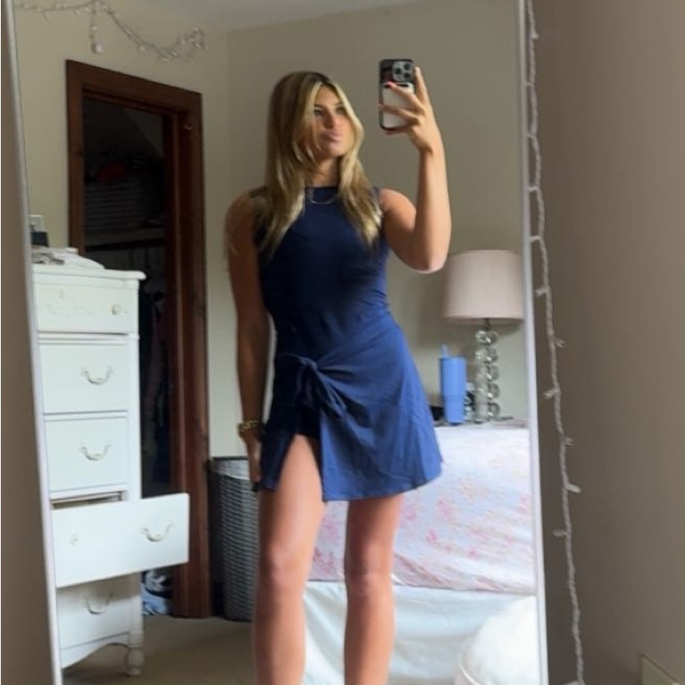 Sleeveless Navy Tie-Front Mini athletic Dress